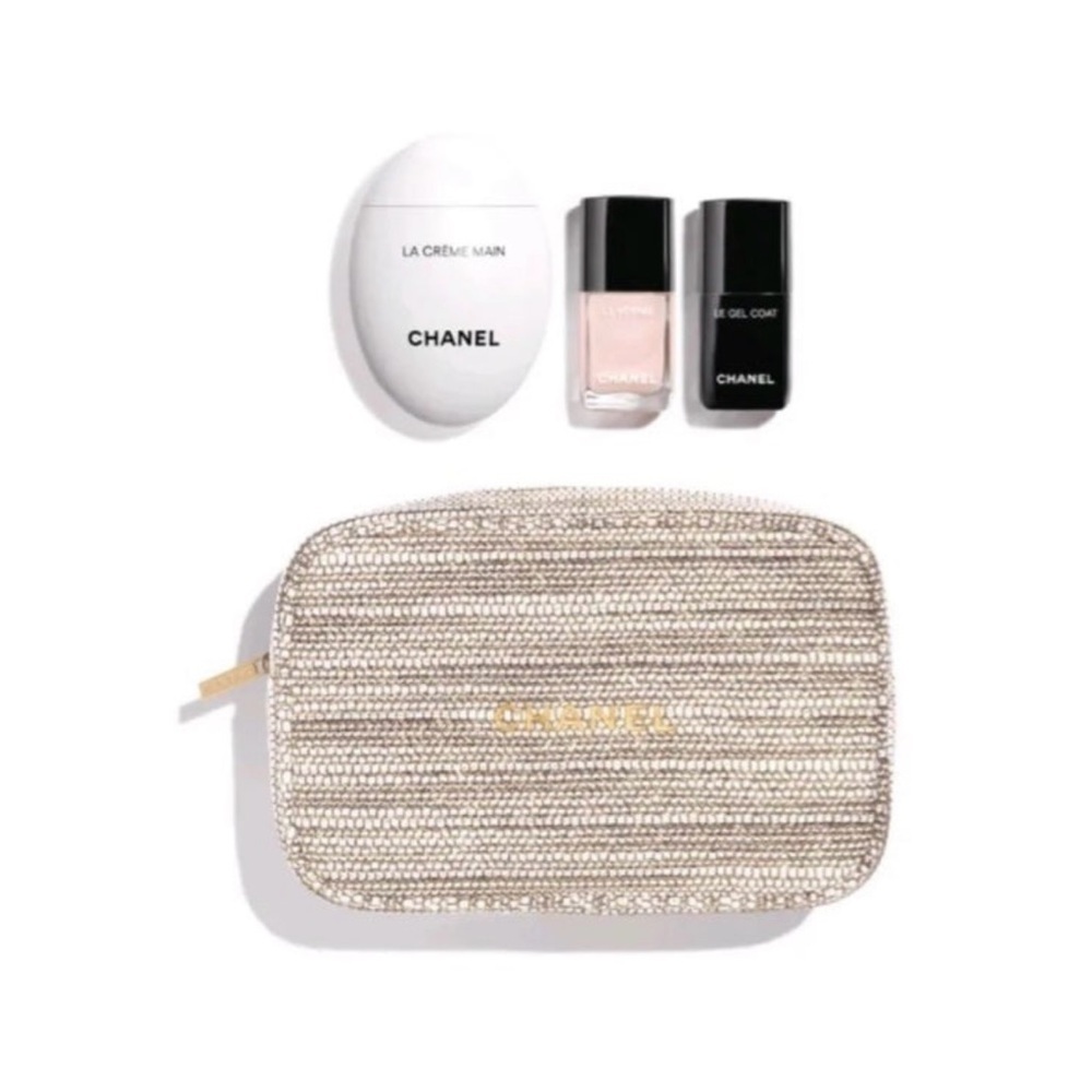 Chanel Gold Cosmetic Pouch with Nail Polish and Hand Cream